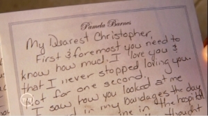 The letter Pam wrote Christopher (in which she tells him that Barnes Global does not exist-at least not in 1989)