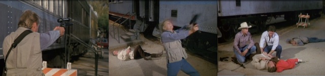 Calhoun takes aim at John Ross, He is shot by Bobby and Ray, Calhoun is dead!
