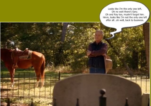 Bobby laments at the graves.